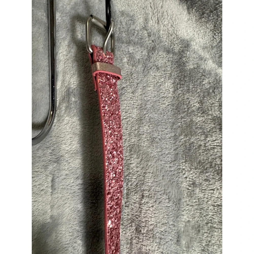Gap Pink Glitter Skinny Belt Silver Buckle Leather Lined XL Womens Accessory